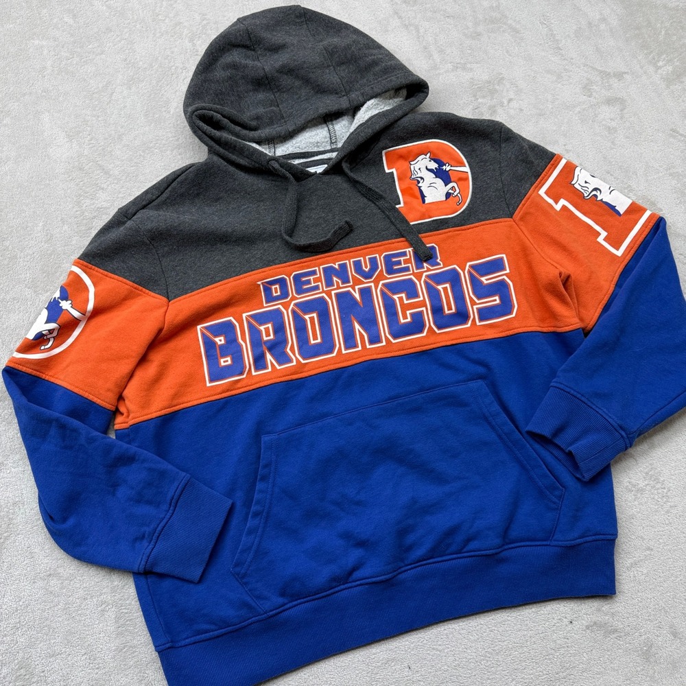 Denver Broncos Hooded Sweatshirt Men XL Blue Starter Colorblock Hoodie Retro NFL